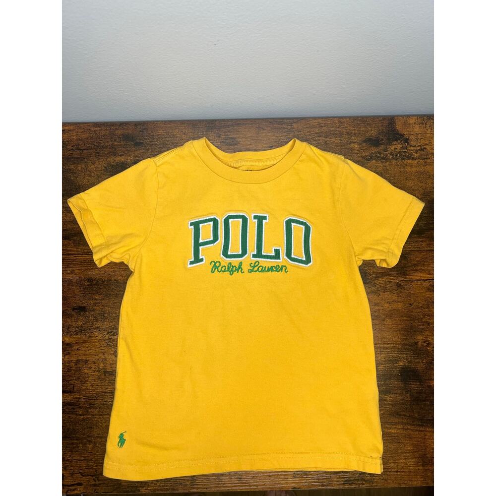 Boys Polo Ralph Lauren T-Shirt Yellow With Green Embroidered‎ Logo Spell Out 4T